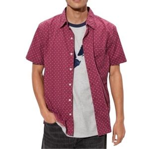 American Eagle AE Micro Dot Button-Up Resort Shirt XXL Maroon Red Short Sleeve